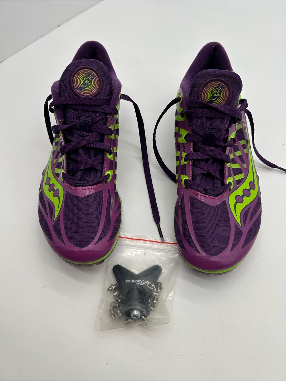 Saucony Purple with Lime Green Velocity Track Spikes 9.5 NWOT